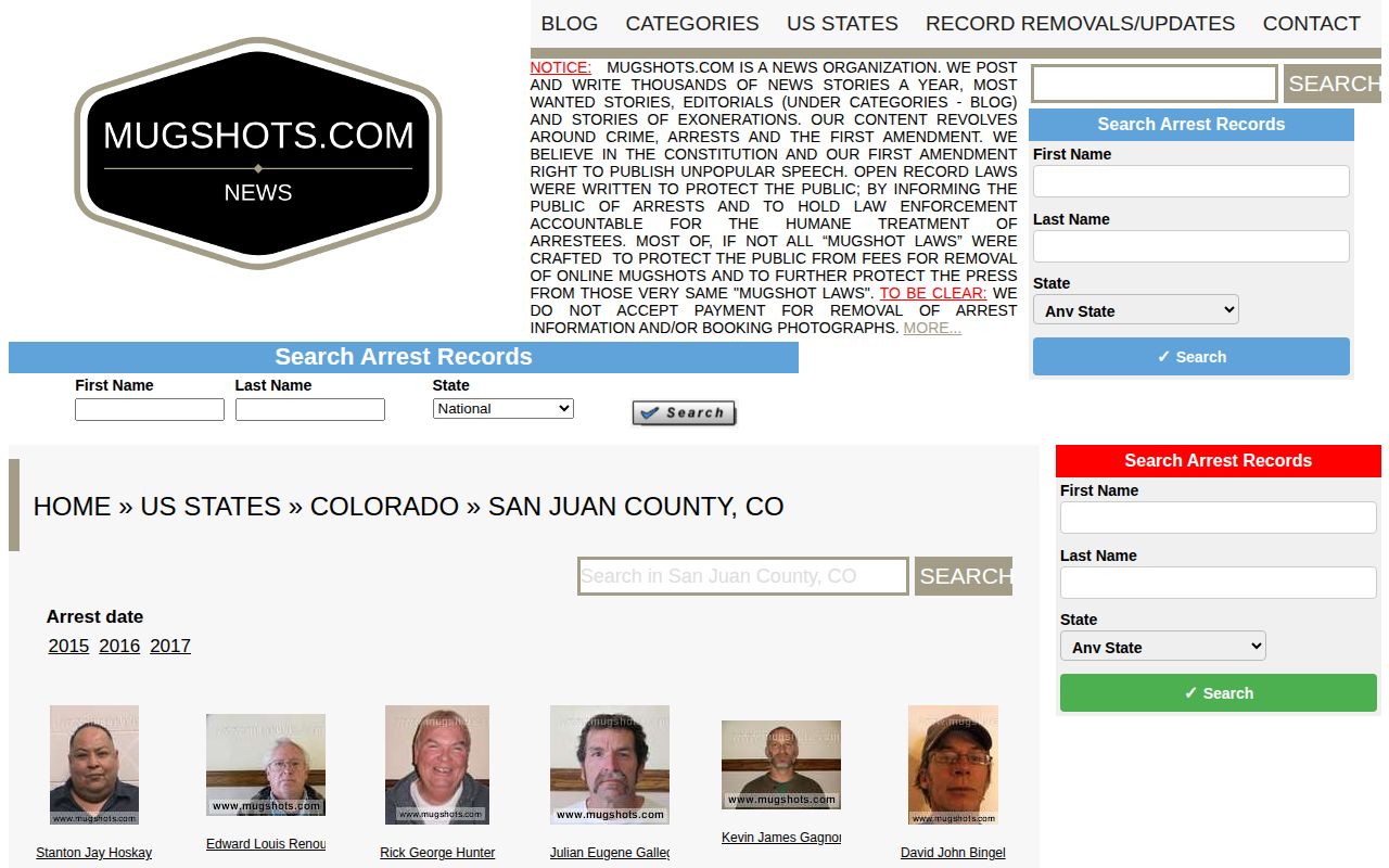 Unofficial stale San Juan County Colorado arrest news section